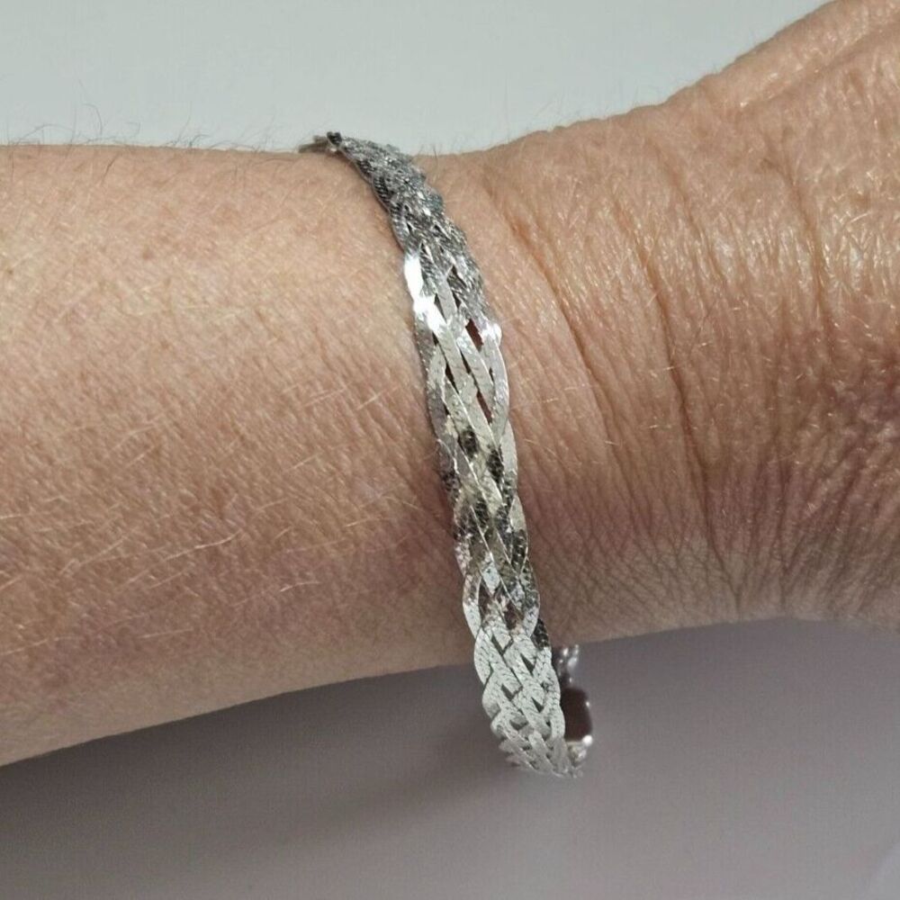 Braided herringbone sterling silver bracelet